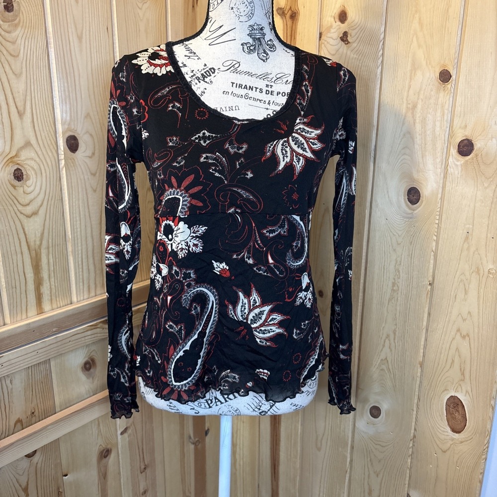 Vintage Y2K Wet Seal Whimsigoth Paisley Long Sleeve Top Large USA